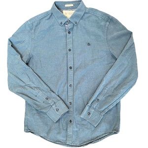 Original Penguin Mens Shirt LS Button Down Oxford Slim Fit Blue Size Medium